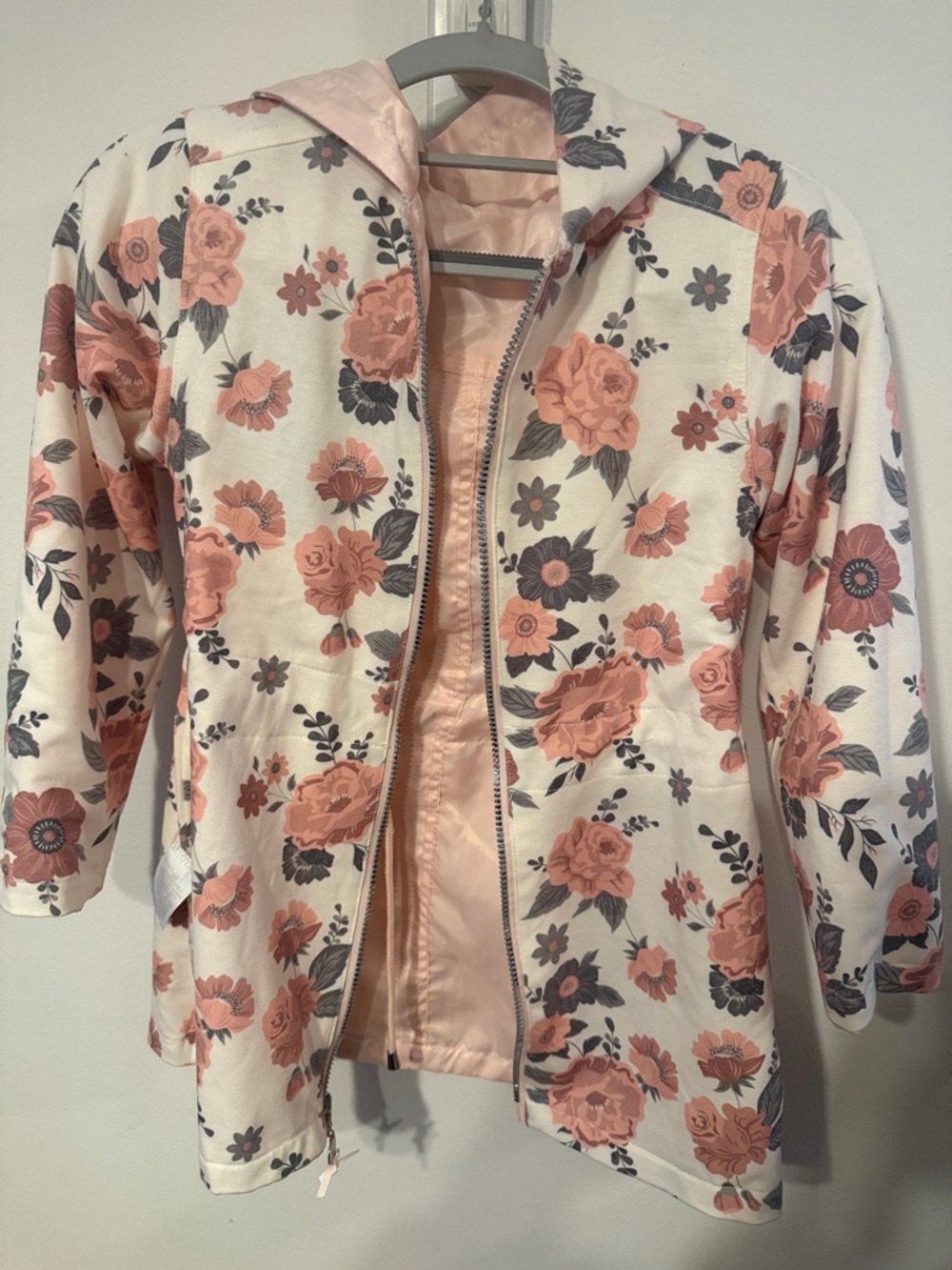 Floral Zip Hooded Jacket - Pink/White
